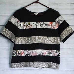 Floral, Gold, and Black Striped Boxy Top